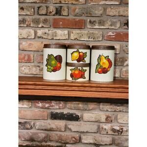 Cottagecore Canister Set, Cheinco Housewares, Fruit Decor Metal & Plastic Covers